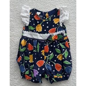 Vintage Toddler Kids Floral Bubble Romper Ruffles Flowers Size 3T